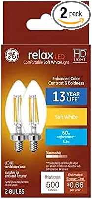 GE Relax LED 60 Watt Equivalent B12 Soft White Dimmable Decorative Candle Light Bulb (2-Pack)