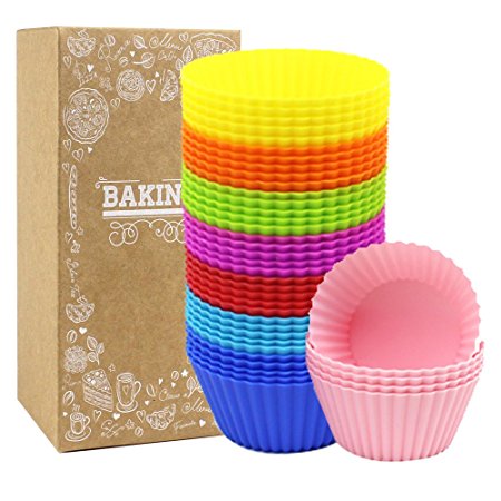 JPSOR 40 Pcs Silicone Baking Cup Moulds Silicone Cupcake Moulds Muffin Silicone Moulds (40 Round Cups) - Non-Stick, Heat Resistant (Up to 480°F) Baking Molds, Food Grade-8 Vibrant Colors Round