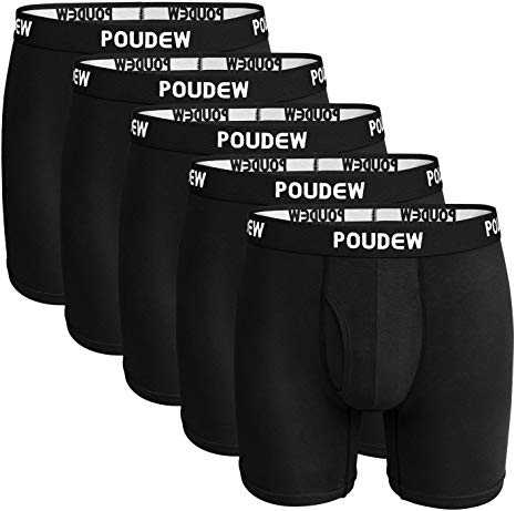 Poudew Men's Underwear 6 Inches Soft Viscose Boxer Briefs, Tagless Mens Boxer Briefs with Pouch, 5 Pack