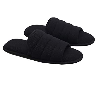 Ofoot Men's Knitted Breathable Cotton Slip on Flat Slippers for Men Open Toe Soft Memory Foam Indoor Sandals