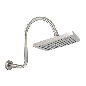 MODONA 8” Square Rain Shower Head and “S” Gooseneck Shower Arm with Flange – Satin Nickel - 5 Year Warranty