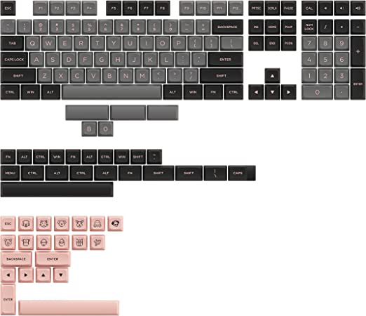 Akko Keyboard Keycaps 155 Keys ASA-Low Profile PBT Double-Shot Full Keycap Set, ANSI Layout for Mechanical Keyboards (Black & Pink)