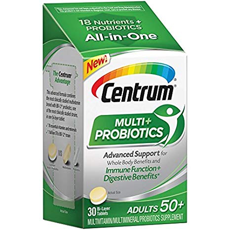 Centrum Multi   Probiotics (30 Count, 1 Month Supply) Adult Multivitamin and Probiotic Supplement for Adults Over 50, with BB-12 Probiotic Strain, Vitamins A, C, D, E, B-Vitamins and Zinc