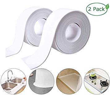 Caulk Strip, 2 Pack Bathtub PE Sealing Tape Self Adhesive Sealant Caulk Tape Toilet Kitchen Shower Bathroom Wall Sealing Strip Trim White 38mmx3.2m
