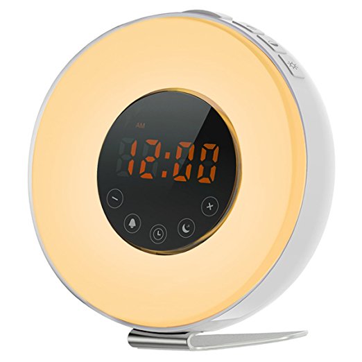 ORIA Wake Up Light, 6 Nature Sounds and 7 Colors Sunrise Simulation Smart Alarm Clock, with Sunset & Snooze Function, FM Radio, Touch Control Night Light for Bedroom, Playroom, Nursery