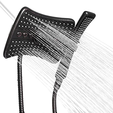 AKDY 9 Inch 4-Spray Multi-Function Rainfall Shower Head & Shower Wand Combo (Oil Rubbed Bronze - 2.5 GPM)
