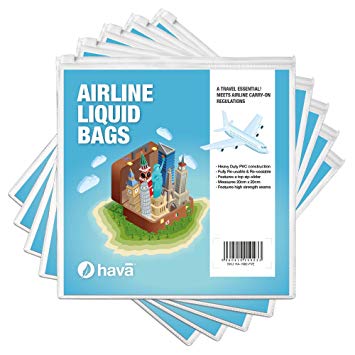 Hava: Air Travel Liquid Cabin Bag Regulation Resealable Bags (Five Pack)