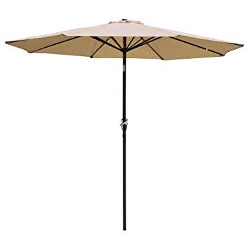 Patio Umbrella Tan 9' Aluminum Patio Market Umbrella Tilt W/ Crank Outdoor New