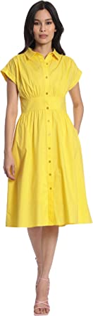 Maggy London Women's Cap Sleeve Collar Dress with Wide Waistband and Front Placket