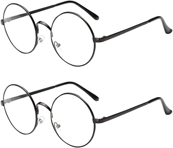 Retro Round Glasses Clear Lens Non-Prescription for Men Women Metal Frame
