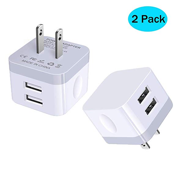 USB Wall Charger, FiveBox 2Pack 2.4Amp Dual Port Fast Charger Adapter Power Plug Cube Compatible iPhone Xs Max/XR/X/8/7/6S/6S Plus/6 Plus/6/5S/5, LG, HTC, Moto, Kindle, More Phone