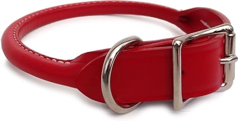 Rolled Leather Dog Collar - USA Made 1 inch x 24 inches - RED