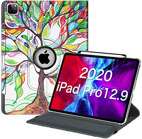 Fintie Rotating Case for iPad Pro 12.9 4th Generation 2020 & 3rd Gen 2018-360 Degree Rotating Smart Stand Cover w/Pencil Holder, Auto Sleep/Wake, Supports 2nd Gen Pencil Charging, Love Tree