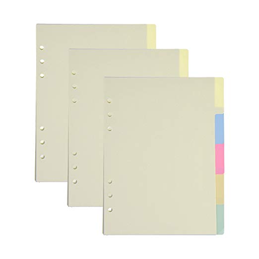 BCP 3 Set Paper Divider Index Page Tab Cards For 6 6-Holes Ring Binders Filofax Notebooks Travel Diary Journal Planner (A5 Size)