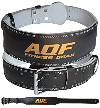 AQF Leather Weight Lifting Belt Body Building Fitness Gym Back Support Padded