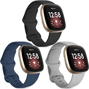 [3 Pack] Strap Compatible for Fitbit Versa 3 Strap / Fitbit Sense Strap, Soft Silicone Replacement Strap for Fitbit Versa 3 / Fitbit Sense Smart Watch