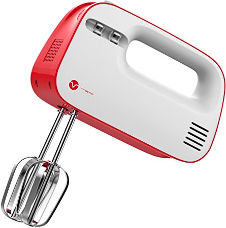 Vremi 3 Speed 150 Watt Electric Hand Mixer in Red with Built In Storage Case for Beaters