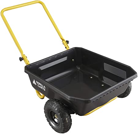 Gorilla Carts GCR-4 4 Cu. Ft, 300-pound Capacity, Poly Yard Cart, Black/Yellow