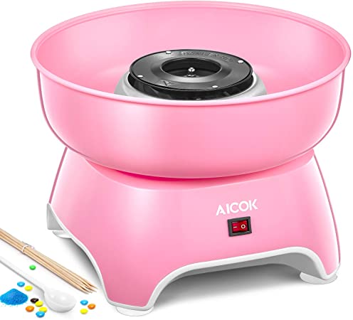 AICOK Candy Floss Maker Machine for Kids, Cotton Candy Maker with Sugar Spoon and 10 Bamboo Sticks, Easy to Clean, Homemade Sweets for Birthday Parties, Children's Day, Christmas Day, Pink …