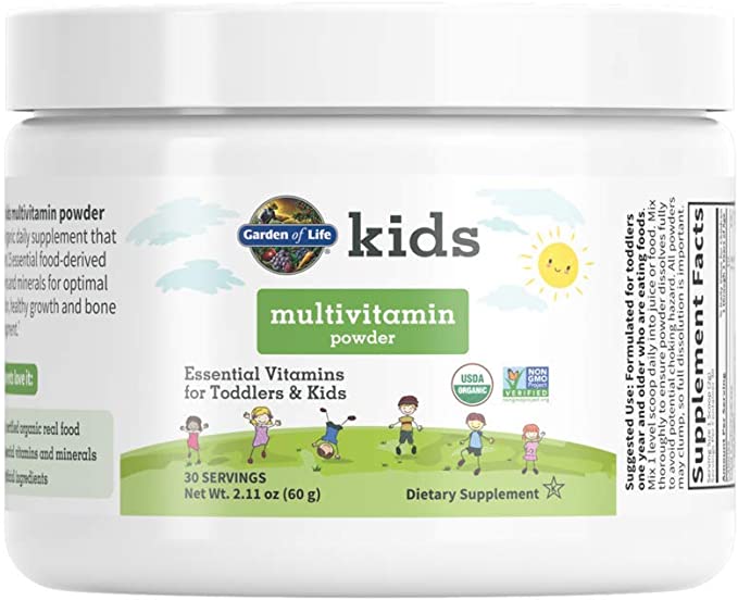 Garden of Life Kids Multivitamin Powder, Daily Vitamins for Toddlers & Kids, Organic, Non-GMO & Gluten Free Toddler Multi Powder, 15 Essential Vitamins, Minerals for Healthy Growth, 2.11 oz (60 g)