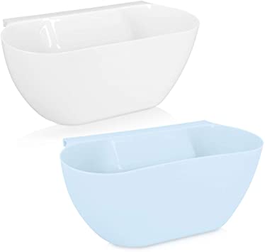 Navaris Hanging Kitchen Waste Bins - Over-Cabinet Garbage Bowl Holder Trash Containers to Collect Counter Food Scraps Compost - Set of 2 in White/Blue