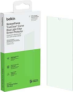 Belkin ScreenForce TrueClear Curve Blue Light Filter Screen Protector for Galaxy S24 Ultra with Edge-to-Edge Fit & Flawless Application w/Included Easy Align Tray for Bubble Free Application