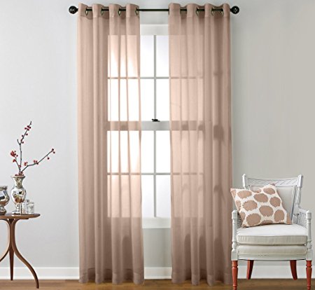 HLC.ME 2 Piece Sheer Window Curtain Grommet Panels (Taupe) - 84" Inch Long
