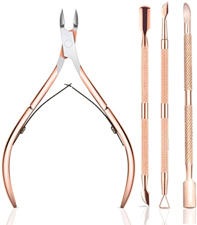 Cuticle Trimmer with Cuticle Pusher Cuticle Remover Cuticle Nipper Professional Stainless Steel Cuticle Cutter Clipper Durable Pedicure Manicure Tools 4Pack for Fingernails and Toenails