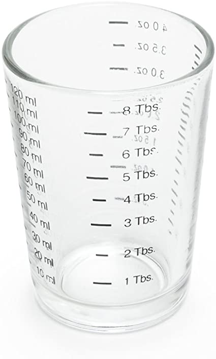 Fox Run Mini Multi-Purpose Liquid and Dry Measuring Shot Glass, Set of 2, 4-Ounce Cups, Clear, Small