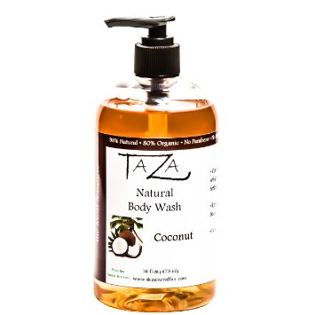 Premium Taza Natural & Organic Coconut Body Wash, 16 fl oz (473 ml) ♦ Leaves Your Skin Soft and Smooth ♦ Contains: Organic Coconut Oil, Organic Sunflower Oil, Organic Glycerin