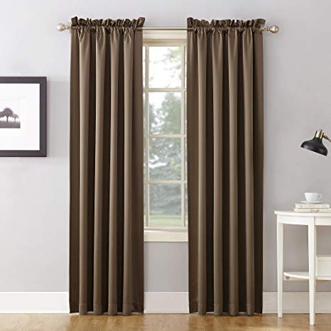 Sun Zero Barrow Energy Efficient Rod Pocket Curtain Panel, 54" x 63", Mocha Brown