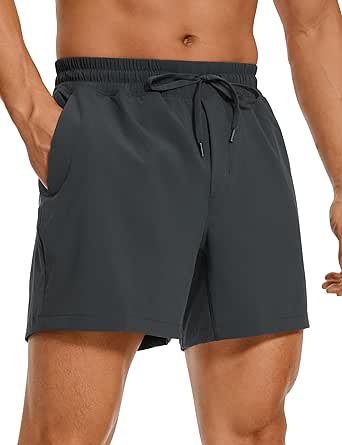 CRZ YOGA Men's Linerless Workout Shorts - 5'' Lightweight Quick Dry Running Sports Athletic Gym Shorts with Pockets Black Small