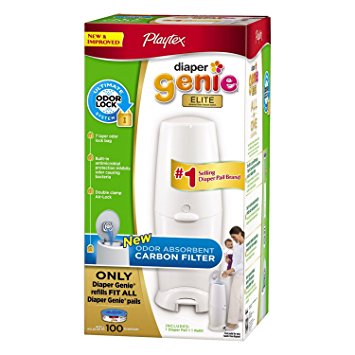 Playtex Diaper Genie Elite Pail System with Odor Lock Carbon Filter, New Value Size Package 100 Count (Pack of 2)