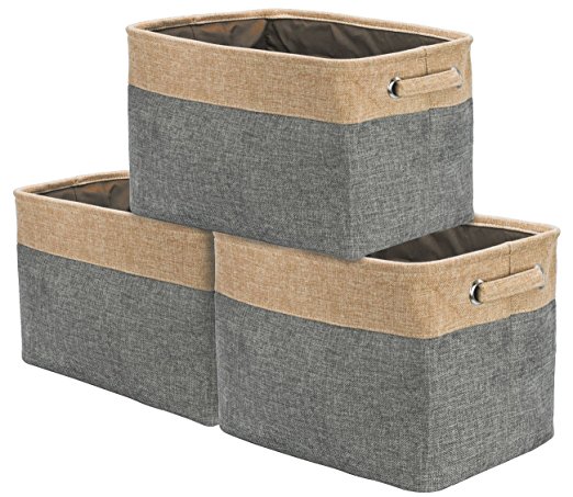 Sorbus Storage Basket Bin Set [3-Pack] - 15 L x 10 W x 9 H - Big Rectangular Fabric Collapsible Organizer Bin with Carry Handles for Linens, Towels, Toys, Clothes, Kids Room, Nursery (Brown/Gray)