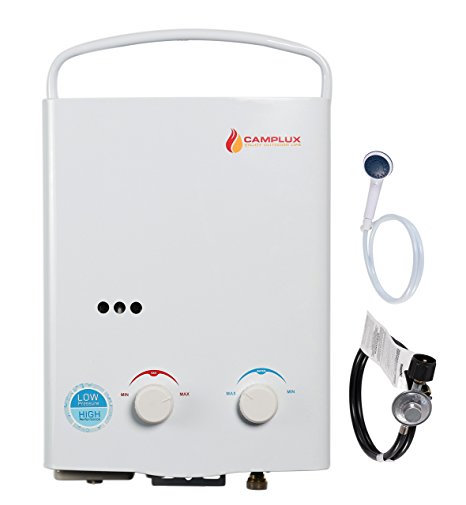 Camplux 5L Outdoor 1.32GPM Portable Propane Gas Tankless Water Heater and Camping Shower, Lowest Water Pressure Startup