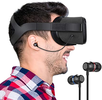 KIWI design Stereo Earbuds Earphones Custom Made for Oculus Quest VR Headset (Black, 1 Pair)