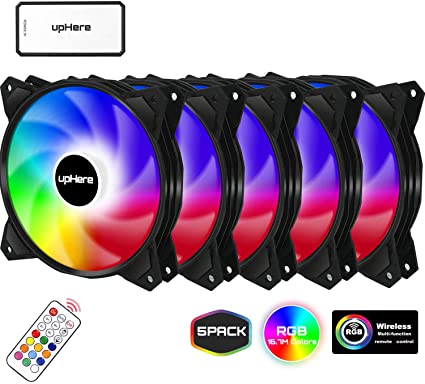 upHere 120mm Wireless Control RGB LED High Airflow Case Fan for PC Cooling,5-Pack (PF1206-5)