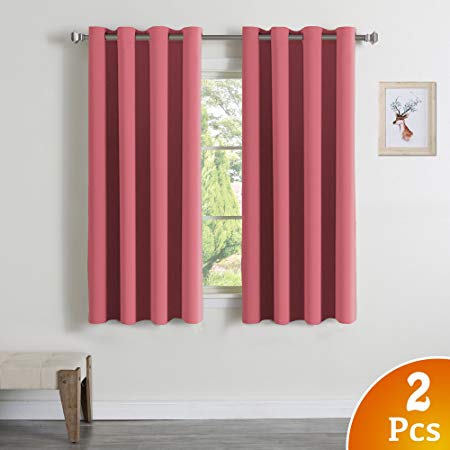 Turquoize Blackout Room Darkening Solid Curtains, Strawberry Pink, Themal Insulated, for Girl's Room, Each 52" W x 63" L, Sold