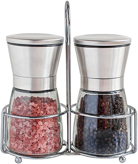 Kape - Premium Quality Salt and Pepper Grinder Set - Adjustable Coarseness and Unique Stainless Steel & Glass Body - Salt and Pepper shakers
