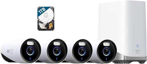 eufy Security eufyCam E330 (Professional) 4-Cam Kit, 4K Outdoor Security Camera System, 24/7 Recording, Plug-in, Wi-Fi NVR, 1TB Hard Drive Included, 10CH, Local Storage, No Monthly Fee