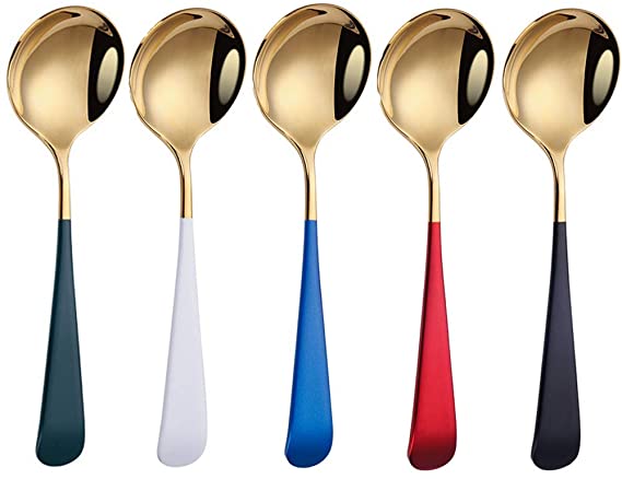 WARMWIND Coffee Spoon, Stainless Steel Dessert Spoons, Multi-use Teaspoon for Kitchen, 5-Piece Durable Sugar Spoons (Colorful)