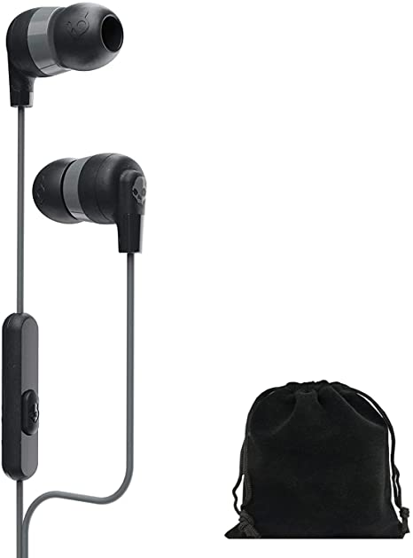 Skullcandy Ink'd Plus in-Ear Earbuds Wired w/Microphone, Includes Velvet Pouch - Black