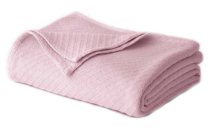 Cotton Craft - 100% Soft Premium Cotton Thermal Blanket - Twin Light Pink - Snuggle in these Super Soft Cozy Cotton Blankets - Perfect for Layering any Bed - Provides Comfort and Warmth for years