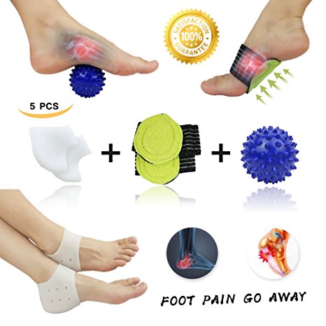 Plantar Fasciitis Inserts, Arch Support, Massage Ball, Best for Heel Pain Treatment, Cracked Heel Protectors, Foot Massager, Flat Feet, Relieve the Swelling and Tingling.(5 PCS)
