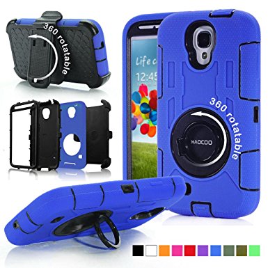 Galaxy S4 Case, S4 Case, Honeycase Military Extreme-Duty Shockproof Rugged Hybrid Armor Case Cover With Belt Clip Holster Rotating Kickstand and Screen Protector for Samsung Galaxy S4 i9500 (Blue)