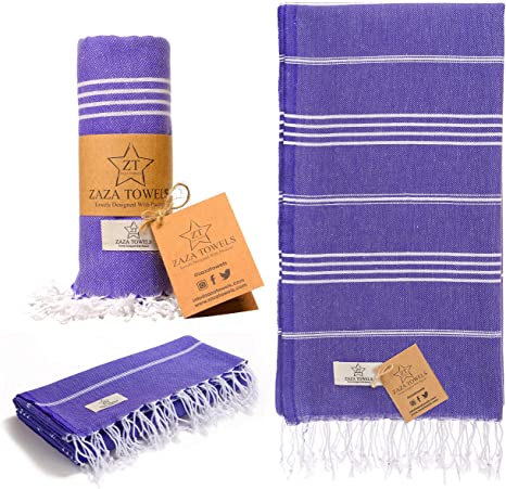 Zaza Towels % 100 Cotton Turkish Beach Towels [38x72] X-Large, Pre-Washed, Oeko-TEX Certified - Quick Dry, High Absorbency - Eco Friendly Soft Decorative Bath, Sauna, Picnic Towels (Plum)