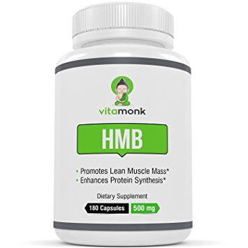 HMB by VitaMonk - Whopping 180 Capsules! Increase Lean Mass with Our Pure HMB Supplement - Faster Workout Recovery 500mg Per Capsule - 1000 Per Serving
