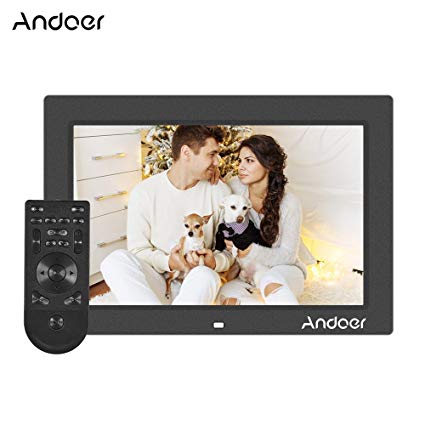 Andoer 10inch Digital Photo Frame Full View IPS Screen 1080P Advertising Machine 1200 * 800 Resolution G-Sensor Support Random Play with Remote Control Christmas Birthday Gift
