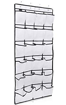 Alezywels Over the Door Shoe Organiser (24 Pockets) Hanging Closet Organizer and Space Saver, Thick Oxford Fabric, Heavy-Duty Hang Hooks, Flexible Wall Rack, Supports Men and Women (White)