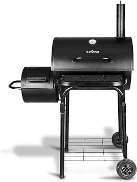 NutriChefKitchen Charcoal Grill Offset Smoker, Portable Stainless Steel Grill, Outdoor Camping BBQ and Barrel Smoker (Black)